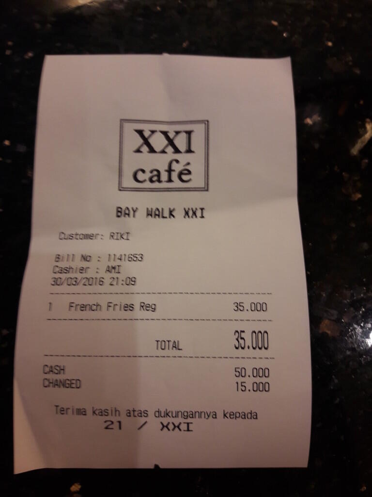 Cafe Xxi Harga Selangit Tapi Mutu Pelayanan Kaki Lima Dan Tidak Profesional Kaskus