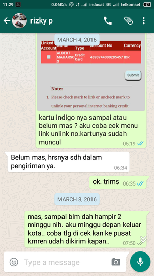 kecewa proses CC INDIGO sinarmas