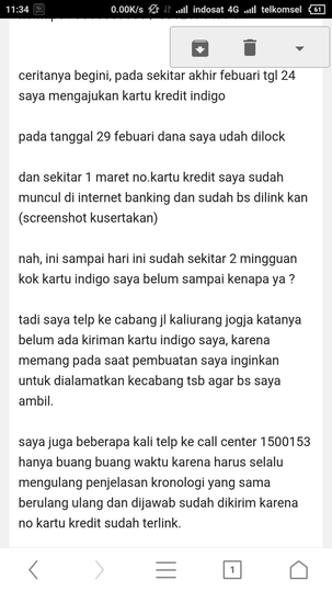 kecewa proses CC INDIGO sinarmas