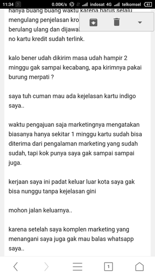 kecewa proses CC INDIGO sinarmas