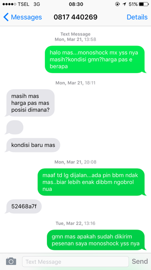 Hati2 transaksi dgn Rek BNI andrian 406818288 telp 0817440269 Brian Jaya Customparts