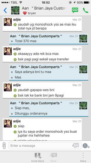 Hati2 transaksi dgn Rek BNI andrian 406818288 telp 0817440269 Brian Jaya Customparts