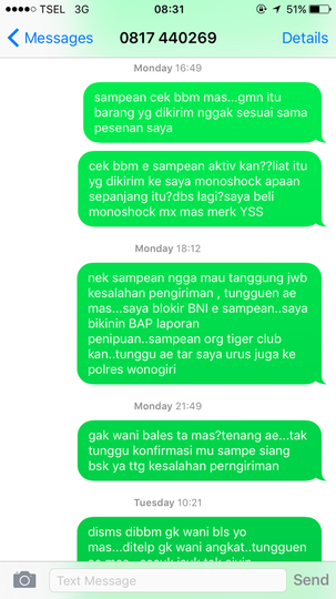 Hati2 transaksi dgn Rek BNI andrian 406818288 telp 0817440269 Brian Jaya Customparts