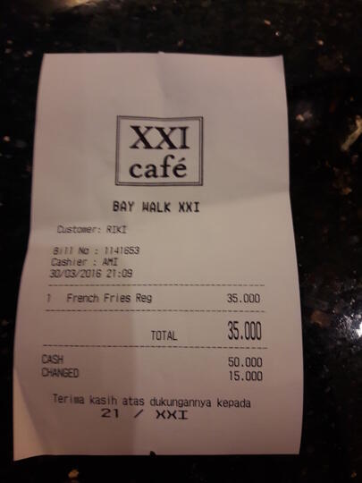 Cafe XXI harga selangit tapi mutu pelayanan kaki lima dan tidak profesional