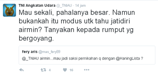 Kicauan-kicauan akun twitter TNI AU yang bikin ngakak