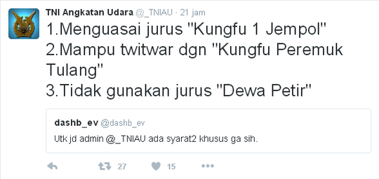 Kicauan-kicauan akun twitter TNI AU yang bikin ngakak