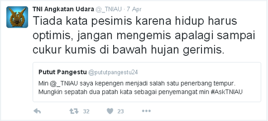 Kicauan-kicauan akun twitter TNI AU yang bikin ngakak
