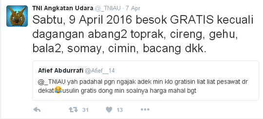 Kicauan-kicauan akun twitter TNI AU yang bikin ngakak