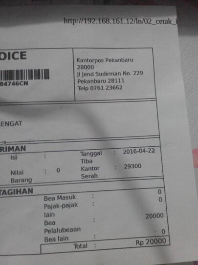 Bea Pelalubean Barang Impor 20rb oleh Kantor POS ?