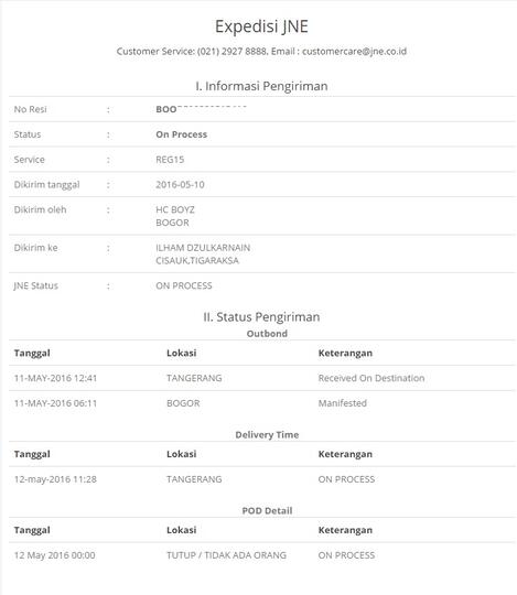 untuk skian kalinya, di tulis TUTUP sama JNE..