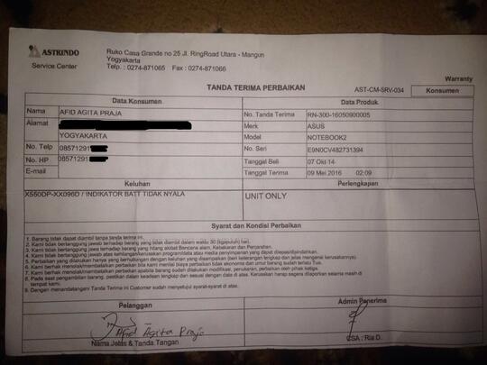 SURAT TERBUKA UNTUK ASUS SERVICE CENTER YOGYAKARTA