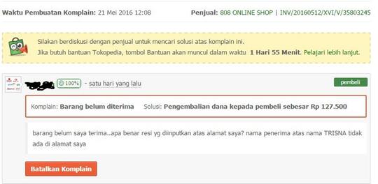 Keluhan terhadap toko 808 ONLINE SHOP di Tok*pedia