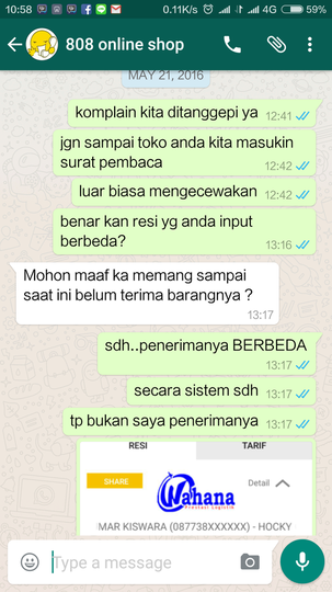 Keluhan terhadap toko 808 ONLINE SHOP di Tok*pedia