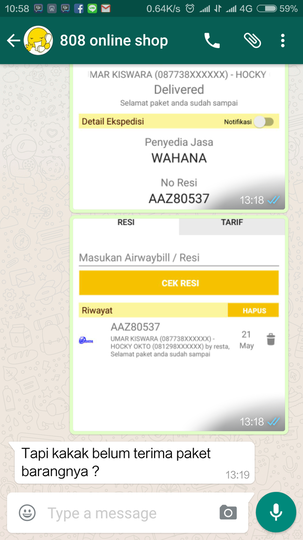 Keluhan terhadap toko 808 ONLINE SHOP di Tok*pedia