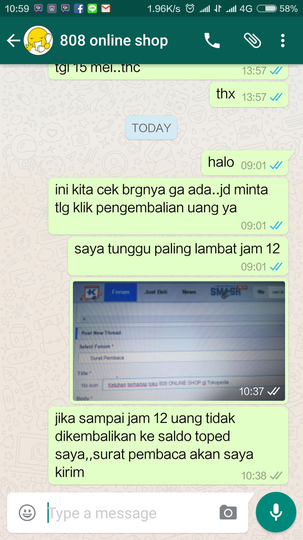 Keluhan terhadap toko 808 ONLINE SHOP di Tok*pedia