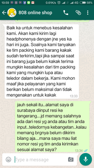 Keluhan terhadap toko 808 ONLINE SHOP di Tok*pedia