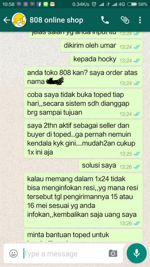 Keluhan terhadap toko 808 ONLINE SHOP di Tok*pedia