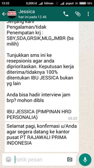 Modus Penipuan Berkedok Lowongan Pekerjaan PT RAJAWALI PRIMA INDONESIA ...