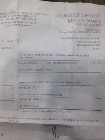 [Surat Pembaca] iPad mini 2 rusak >5bulan unsolved. iBox Menteng Mengecewakan.