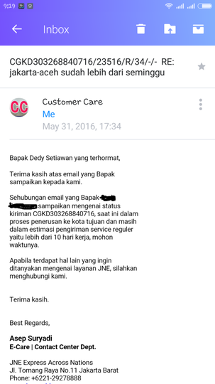 JNE tidak peduli & masa bodoh dengan paket customer yg sudah membayar jasanya.