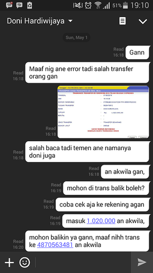 Kejadian Salah Transfer ke DONI HARDIWIJAYA, Jadiin Bahan Pembelajaran aja gan.