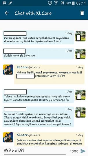 Buruknya Customer Care XL dalam menjawab keluhan pelanggan