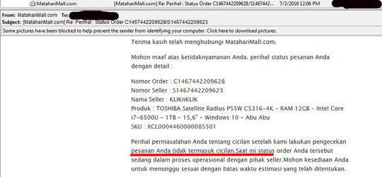 System billing Mataharimall tidak beres, sudah satu bulan tidak ada solusi