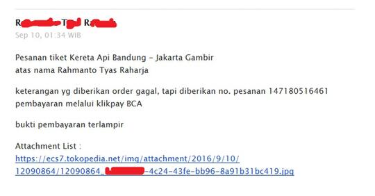 TOKOPEDIA Pembelian Tiket Kereta Api gagal dan Saldo Terpotong dan DITAHAN