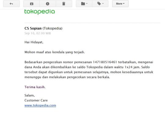 TOKOPEDIA Pembelian Tiket Kereta Api gagal dan Saldo Terpotong dan DITAHAN