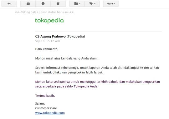 TOKOPEDIA Pembelian Tiket Kereta Api gagal dan Saldo Terpotong dan DITAHAN