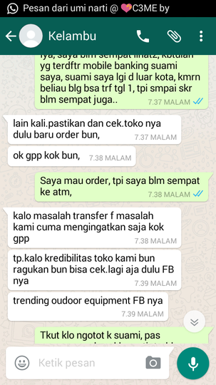 Pelayanan Sangat Mengecewakan "TRENDING OUTDOOR EQUIPMENT" (Online Shop di Facebook)