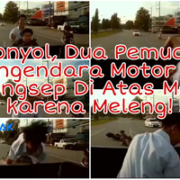 konyol-dua-pemuda-pengendara-motor-ini-nyungsep-di-atas-mobil-karena-meleng