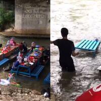 bikin-repot-warga-buat-tempat-makan-di-tengah-sungai-auto-panik-saat-air-pasang