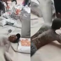 bagai-ingin-memperlihatkan-pertunjukan-topeng-monyet-oknum-buruh--mandi--beras