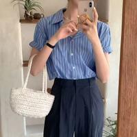 kemeja-stripe-wanita-lengan-pendek-katun-salur--gretha-shirt-fit-xl-xxl