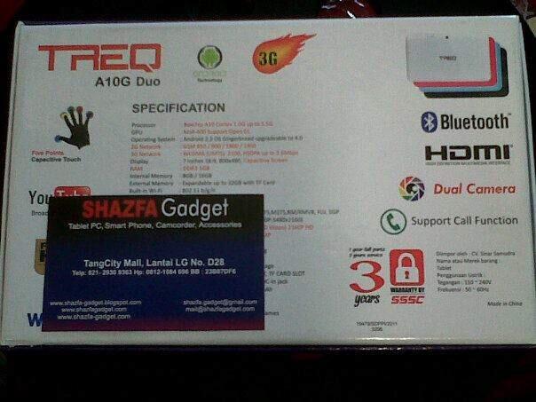 TREQ a10g duo shazfa gadget jual macam2 tablet pc