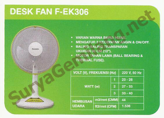 Desk Fan Panasonic 12" F-EK306 Baru, Asli, Garansi Resmi