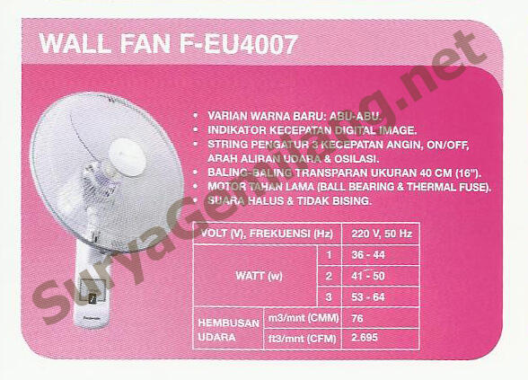 Wall Fan Panasonic F-400MI, Miyako 1689 &amp; Maspion MWF4001RC Asli, Baru, Garansi Resmi