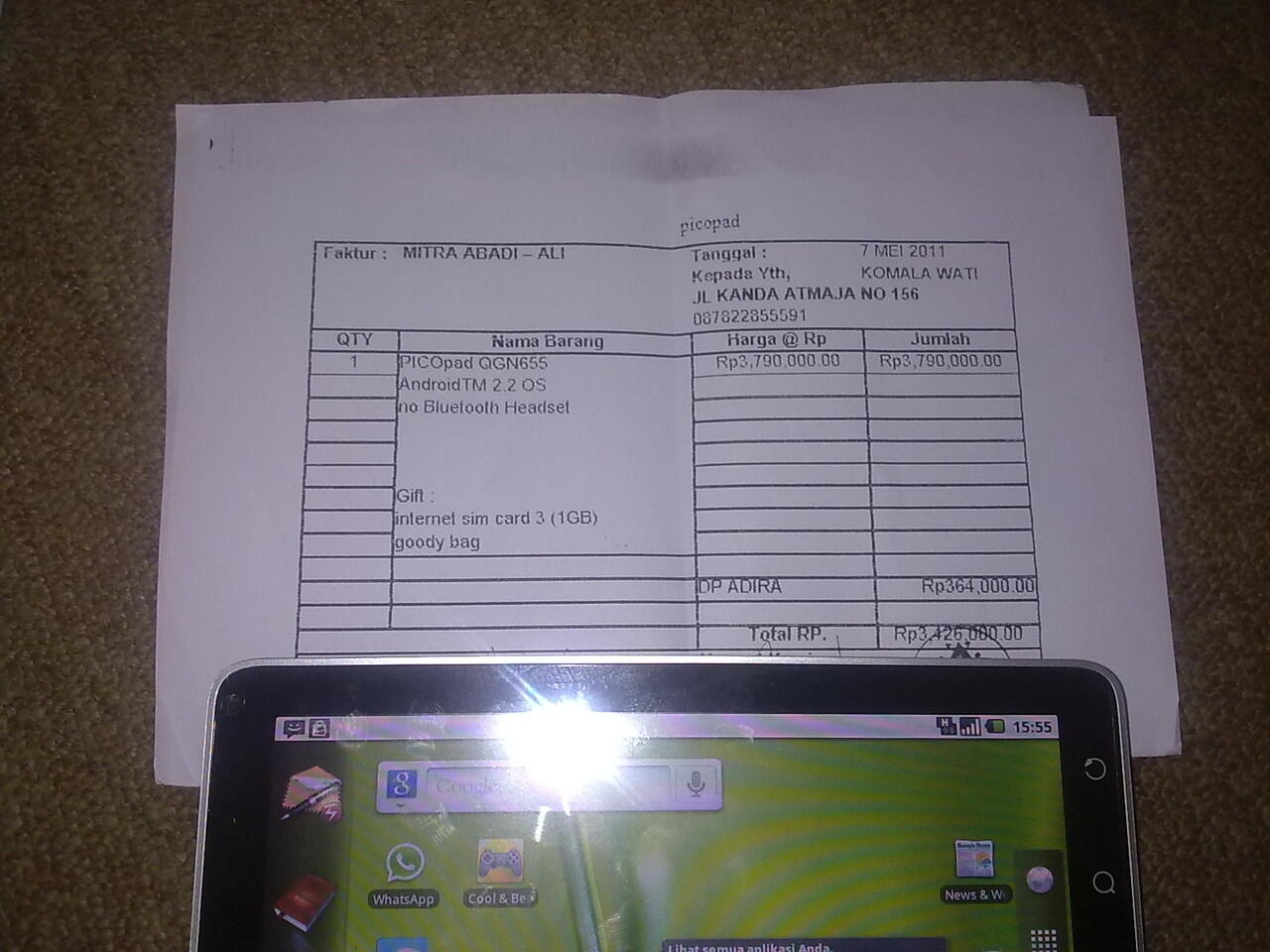 tablet axioo picopad 7" 3g+wifi telp sms malang surabaya