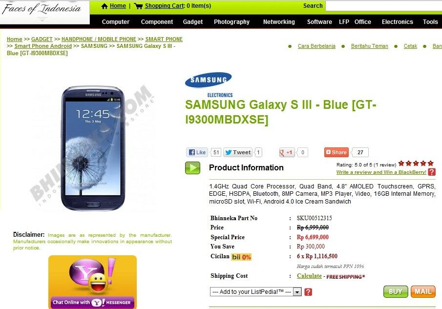 <BeKom> Samsung Galaxy SIII/S3 Pebble Blue BNIB 100% Garansi Resmi SEIN (Semarang)