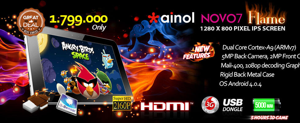 NEW! Ainol Novo 7 Flame 16GB LG IPS HD Screen Android 4.03 Dual Core (Aka Ainol Fire)