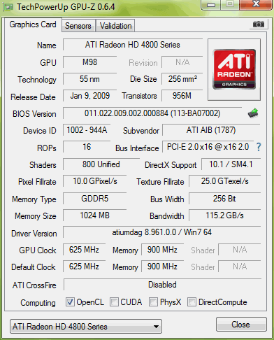 POLOR HD 4850 DDR5 256 bit 1Gb