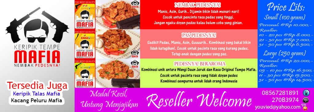 Cemilan Keripik Tempe Mafia - Rasa Fantastik Kemasan Menarik - Reseller Welcome