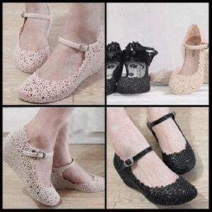 Sepatu Flower Jelly Wedge (Empuk, Wangi , Motif Flower Rapi)