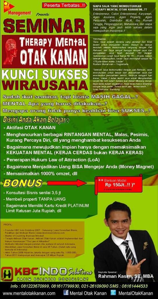 Seminar 'THERAPY OTAK KANAN, KUNCI SUKSES WIRAUSAHA'