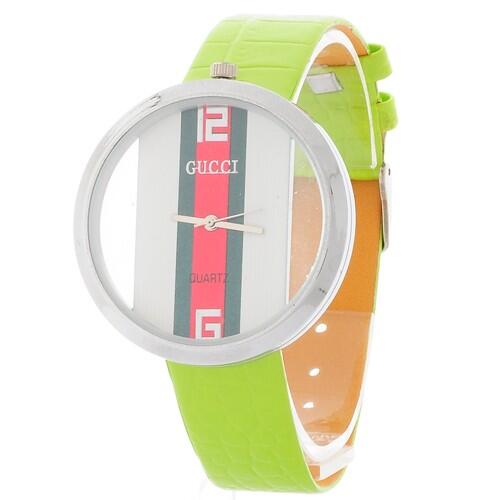 Jam Gucci Leather Light Green Plat White