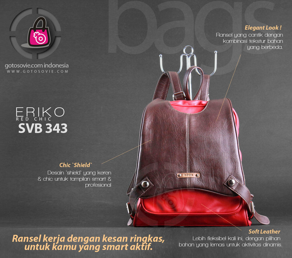 Tas Ransel untuk sekolah, kuliah atau kerja - warna merah + coklat