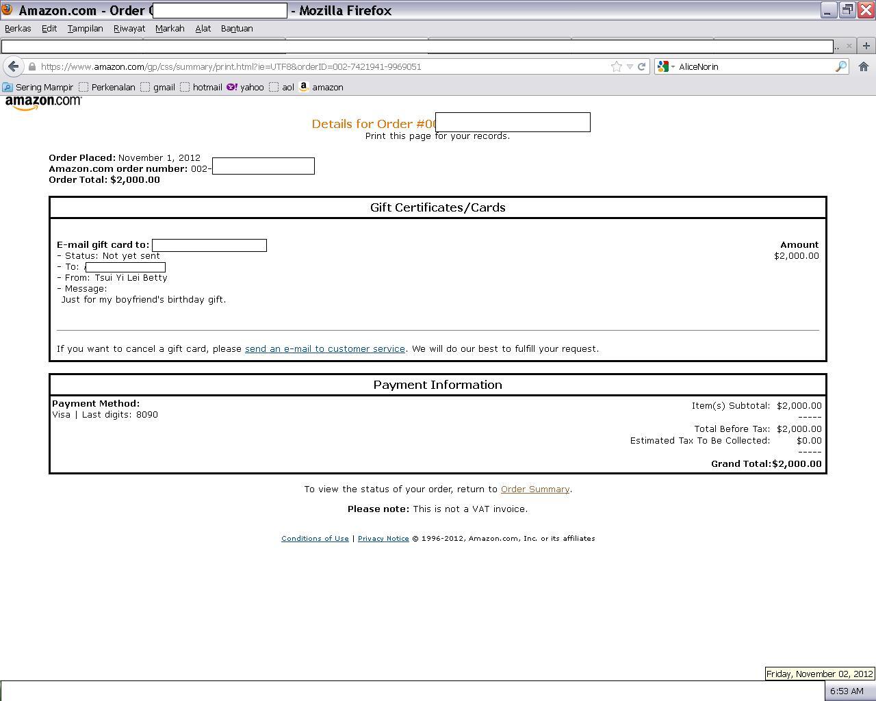Jual Amazon Giftcard $2000 Cuma Rp.13.000.000 aja Gan !