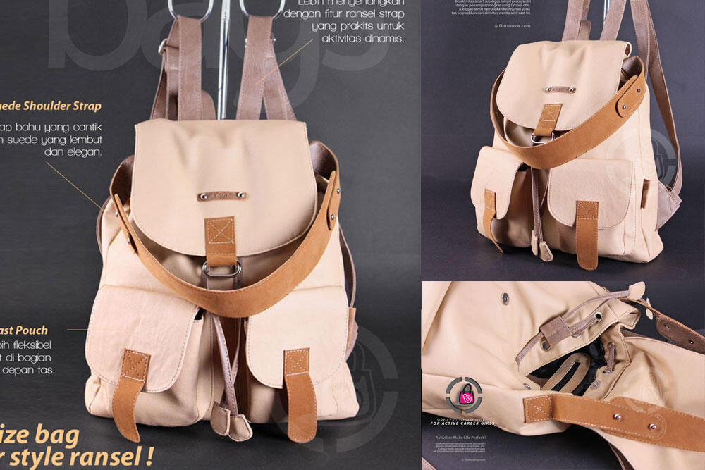 Tas Ransel Wanita bisa Cangklong warna krem - coklat