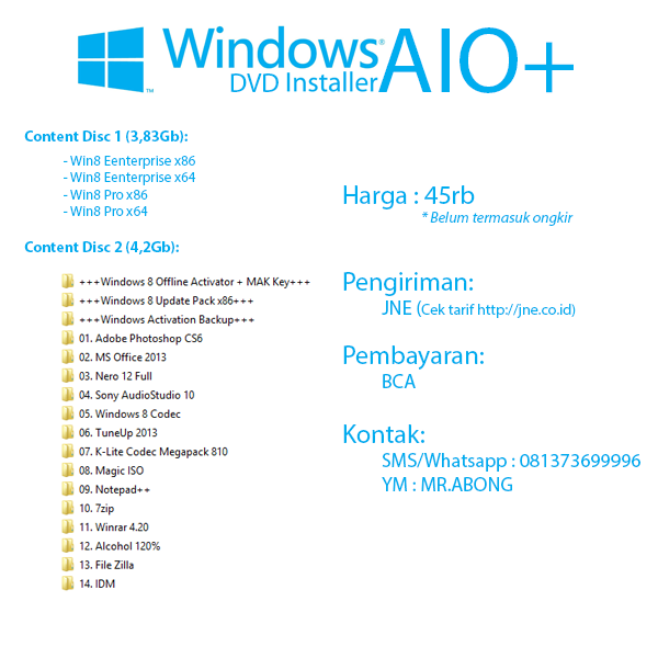 WTB DVD DVD OS Windows 7 32 bit sama OS Windows 8 32 bit bandung